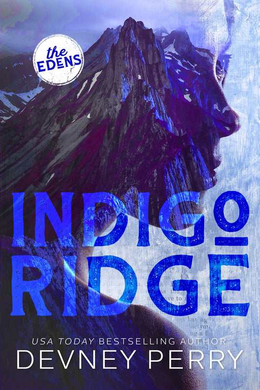 Book cover of 'Indigo Ridge' by Devney Perry featuring a stylized lion and icy background.